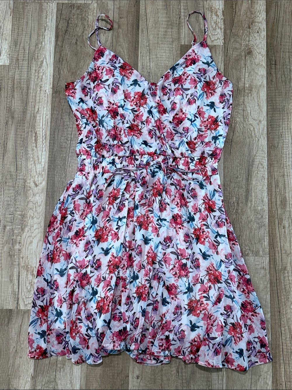 Francesca's Collections Pink Floral & Teal/purple Accent Mini Dress medium M